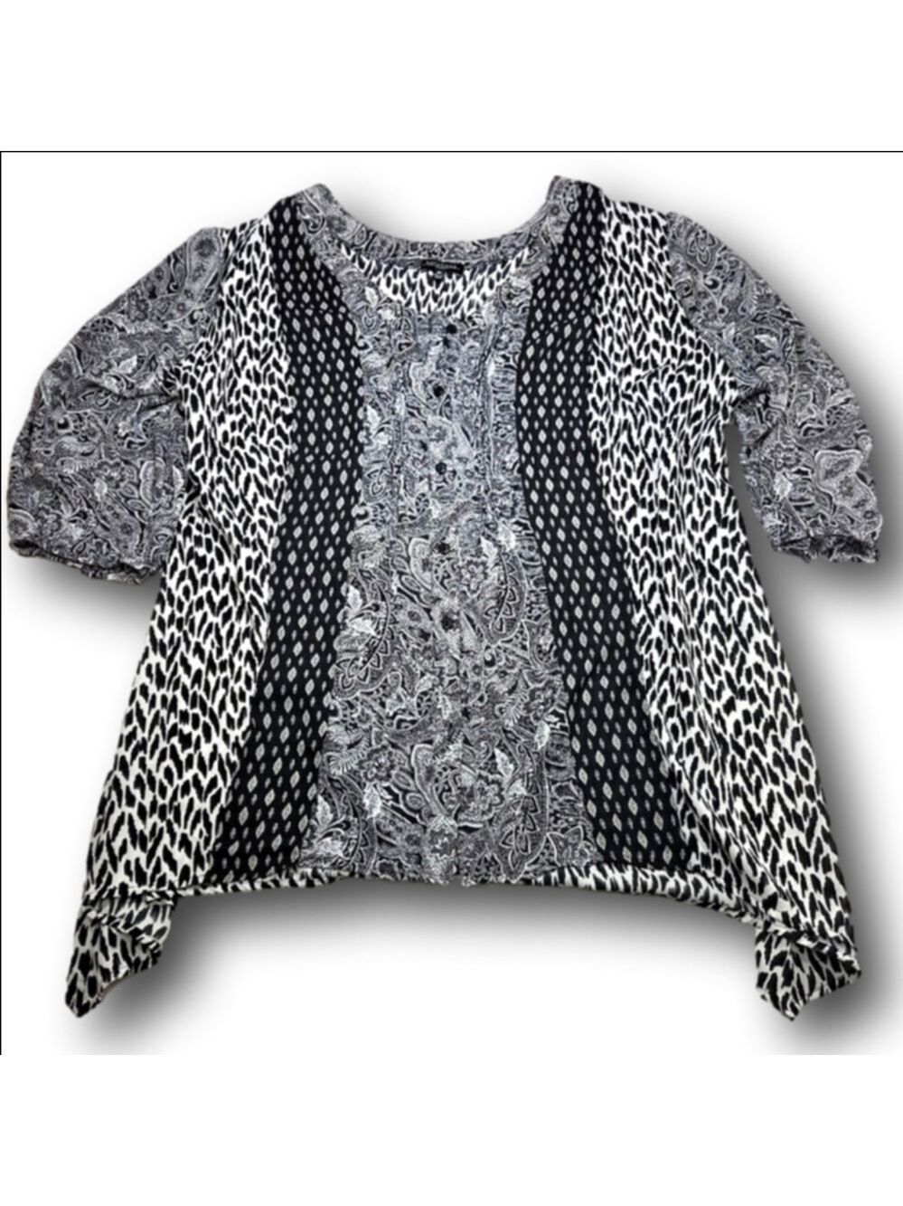 Women's NOTATIONS Plus 3X Black & White Patterned Blouse